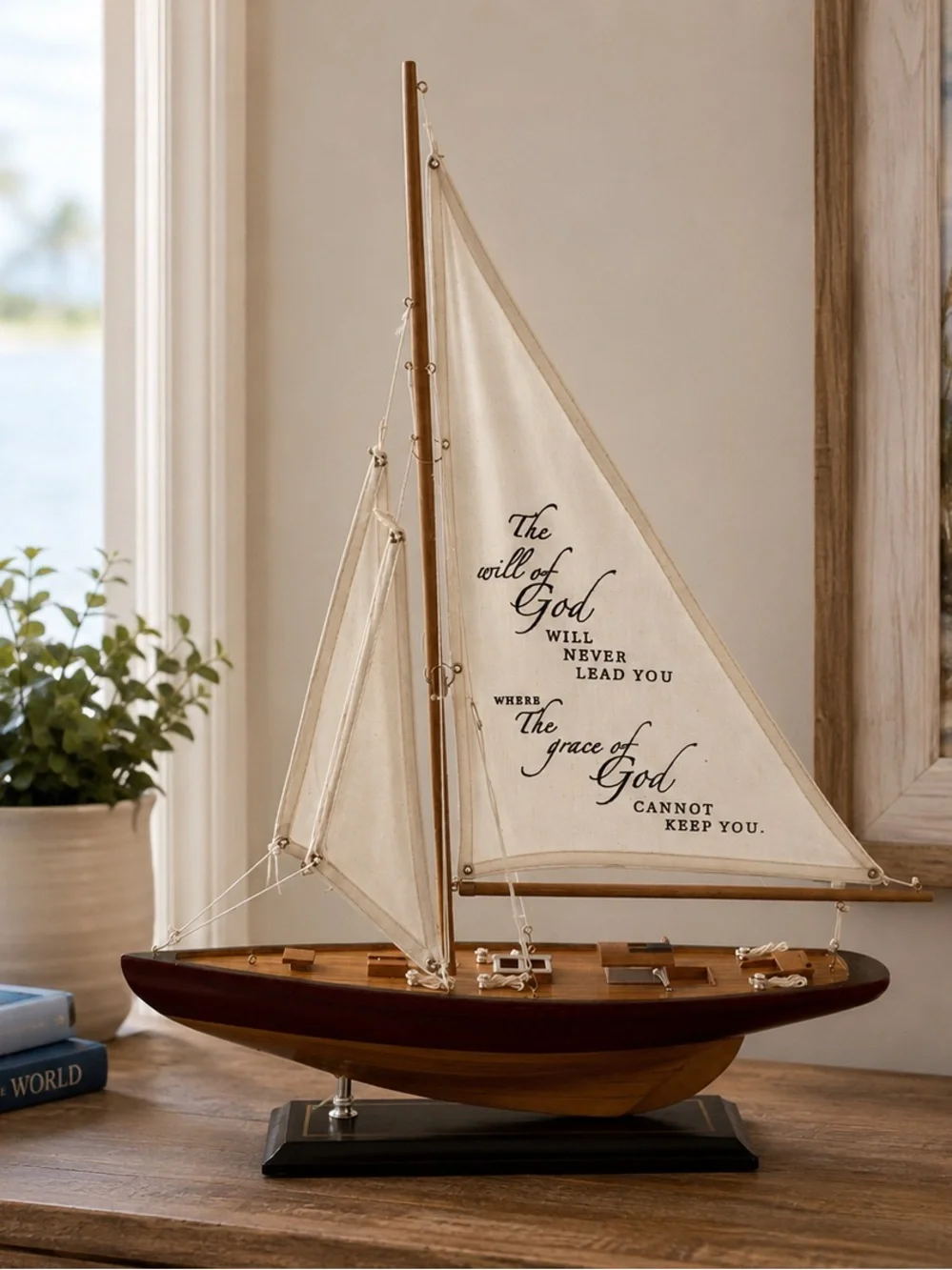 Inspirational Wooden Sailboat Model “The Will of God” Schooner Ship 17”L 15”H